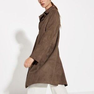 faux suede open front long jacket